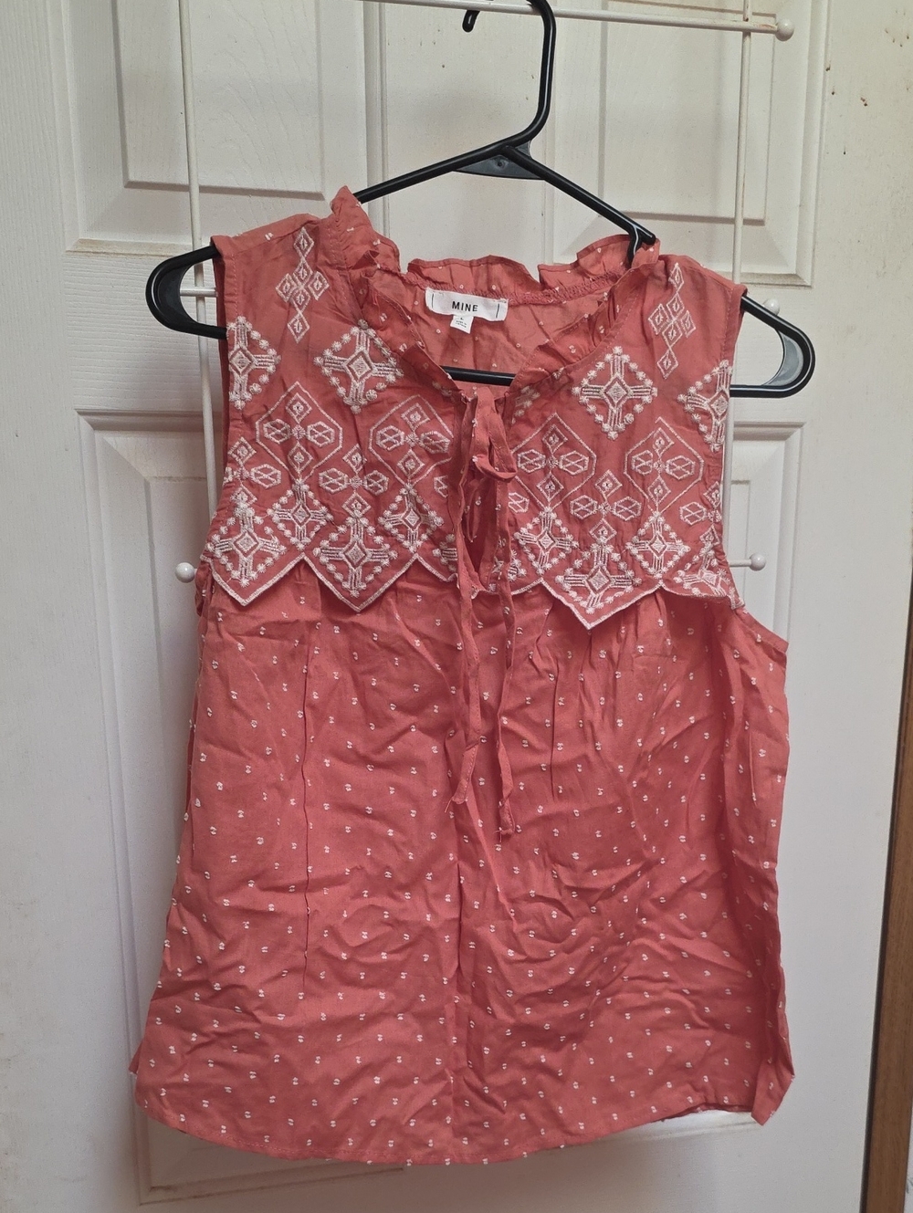 Mine Embroidered Tie-Front Sleeveless Top NWOT